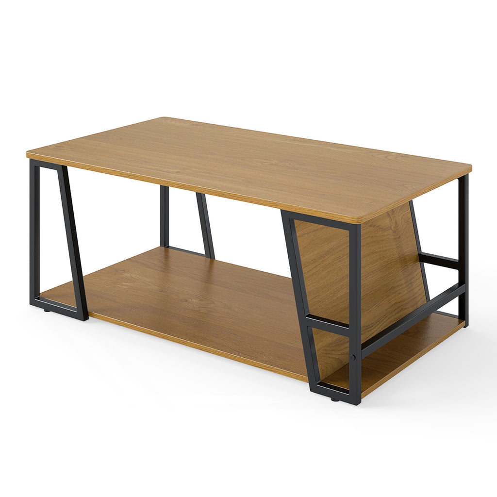 Rectangle Coffee Table 2-Tier Industrial Storage - Natural