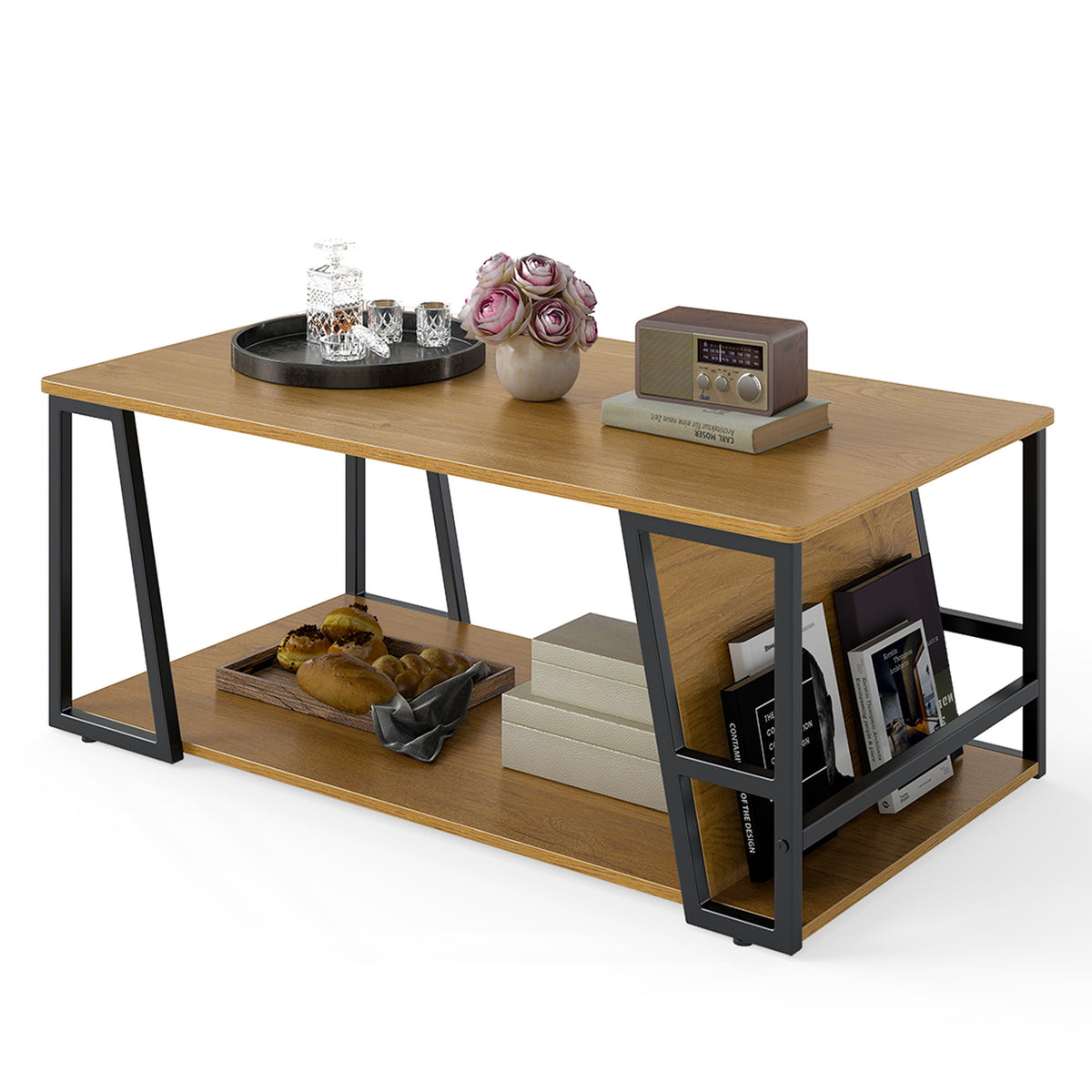 2-Tier Coffee Table with Storage Shelf - Natural