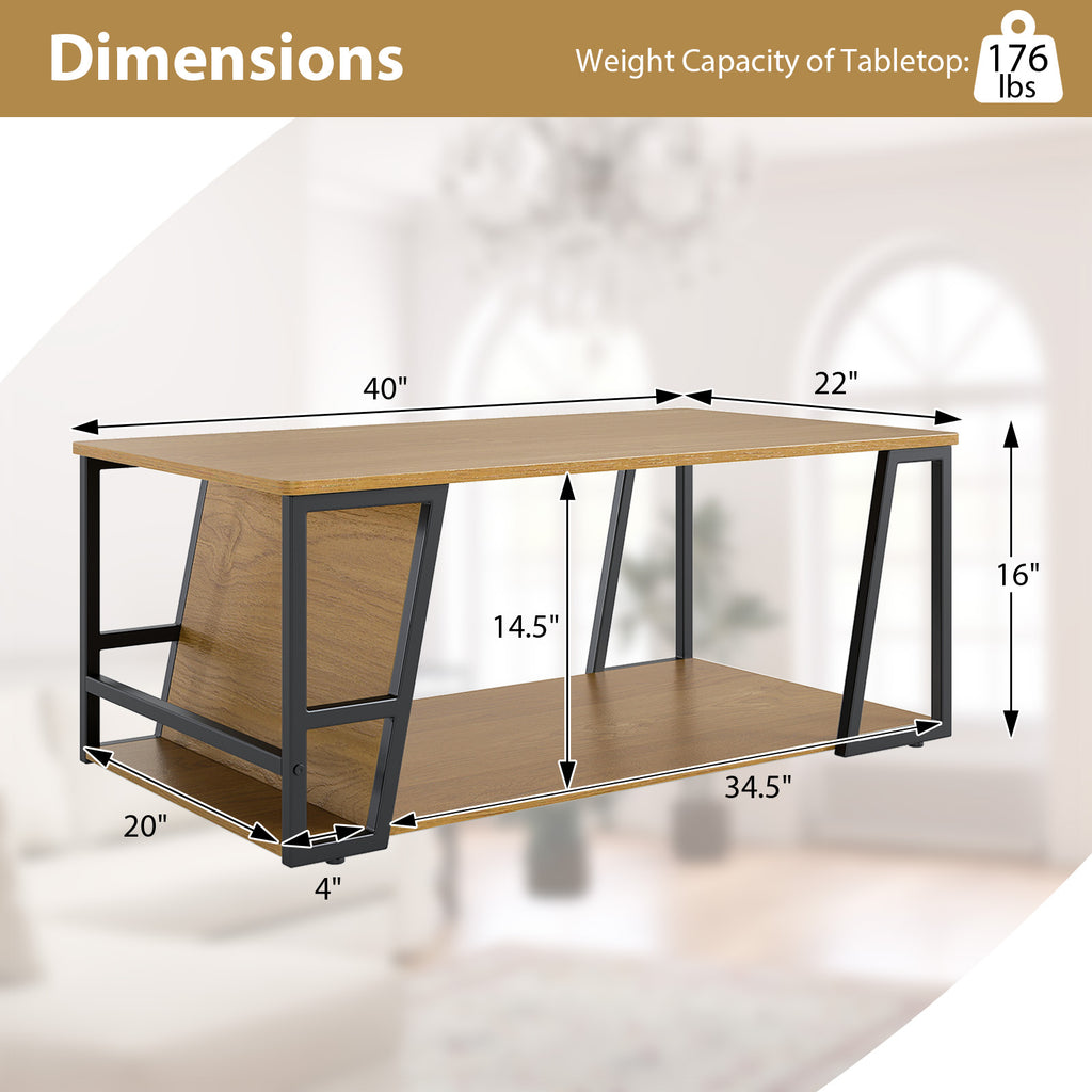 Rectangle Coffee Table 2-Tier Industrial Storage - Natural
