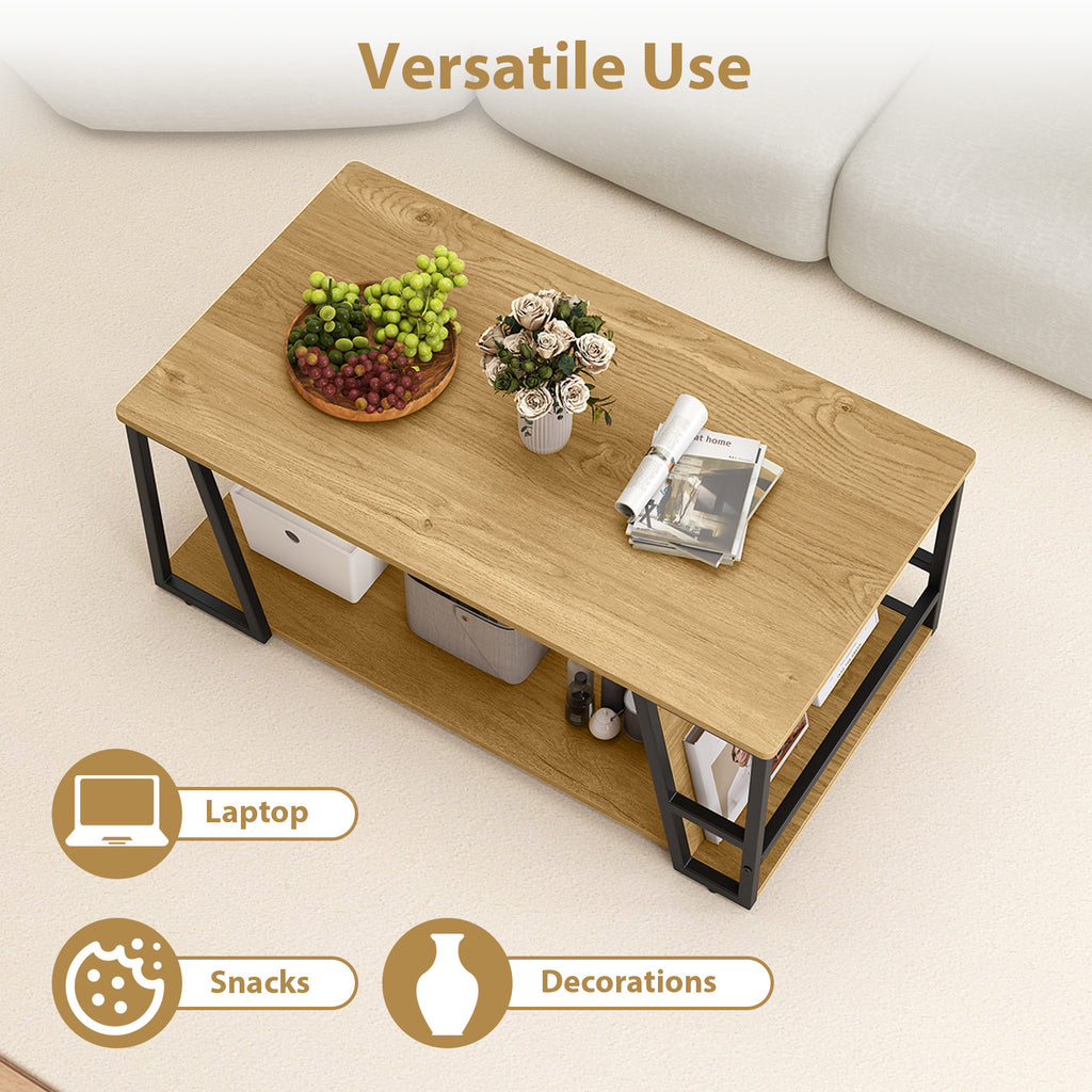 Rectangle Coffee Table 2-Tier Industrial Storage - Natural