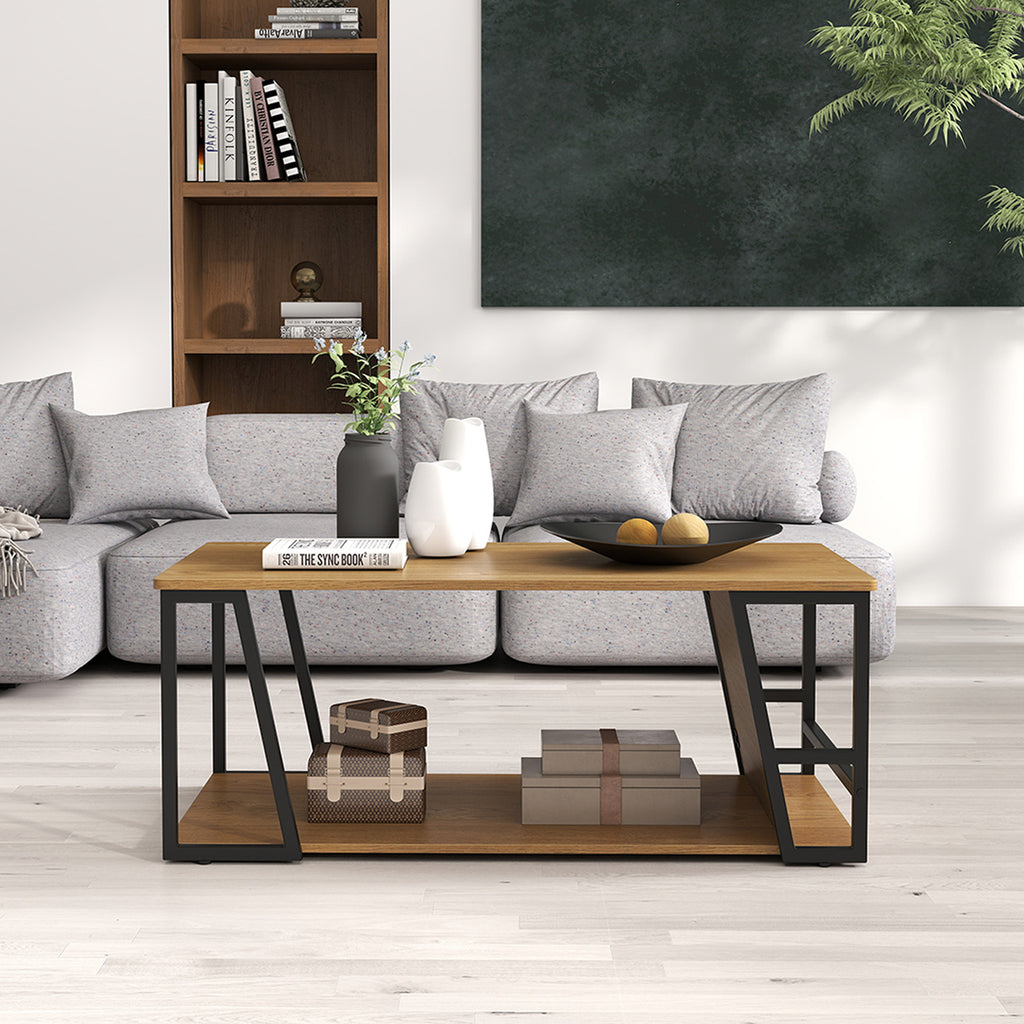 2-Tier Coffee Table with Storage Shelf - Natural