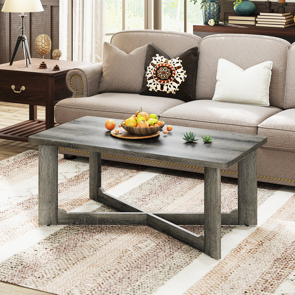 Rectangle Coffee Table with X-Shaped Base - Gray