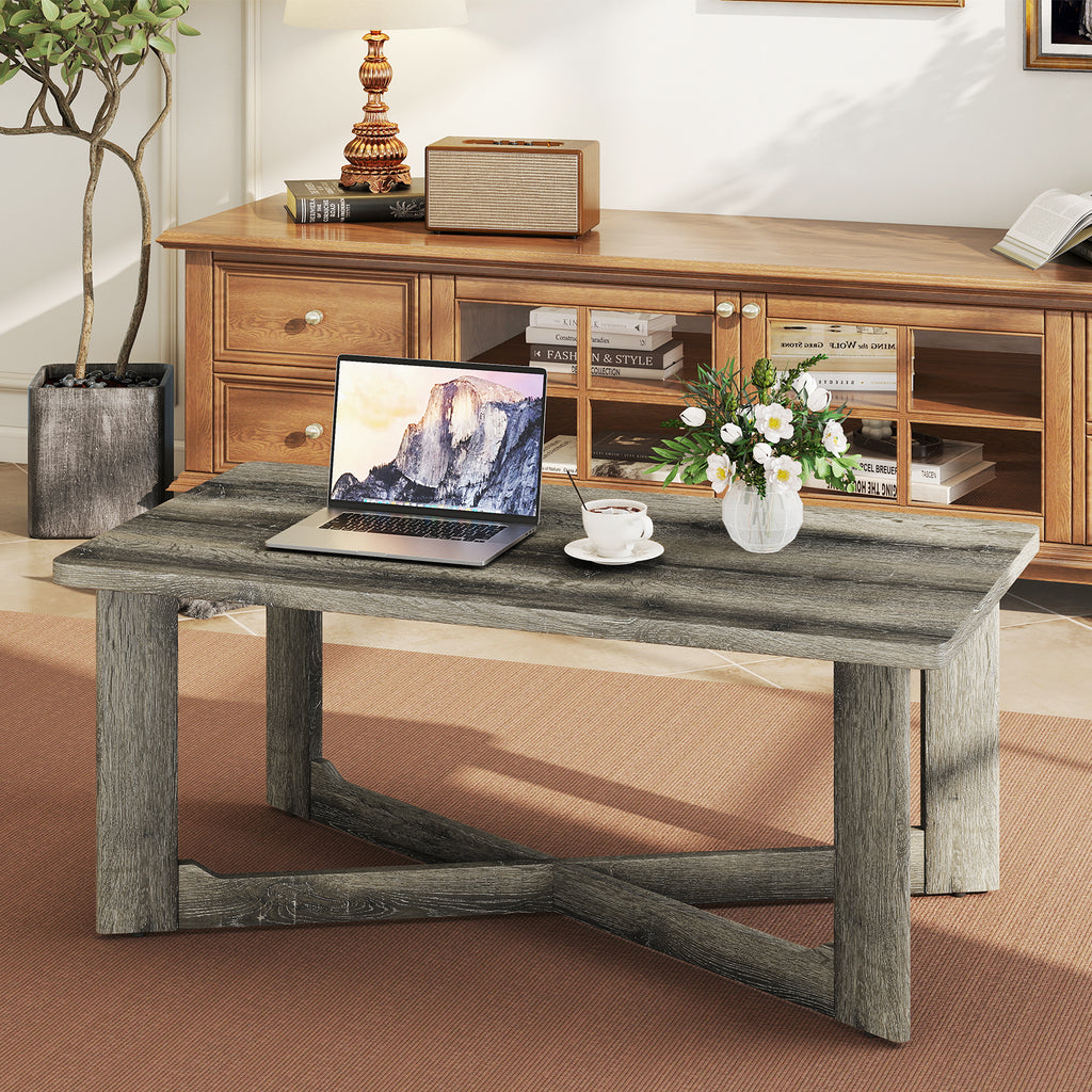 Rectangle Coffee Table with X-Shaped Base - Gray