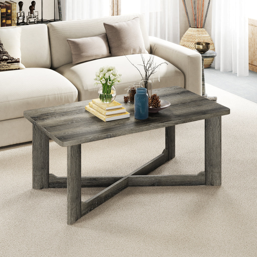 Rectangle Coffee Table with X-Shaped Base - Gray