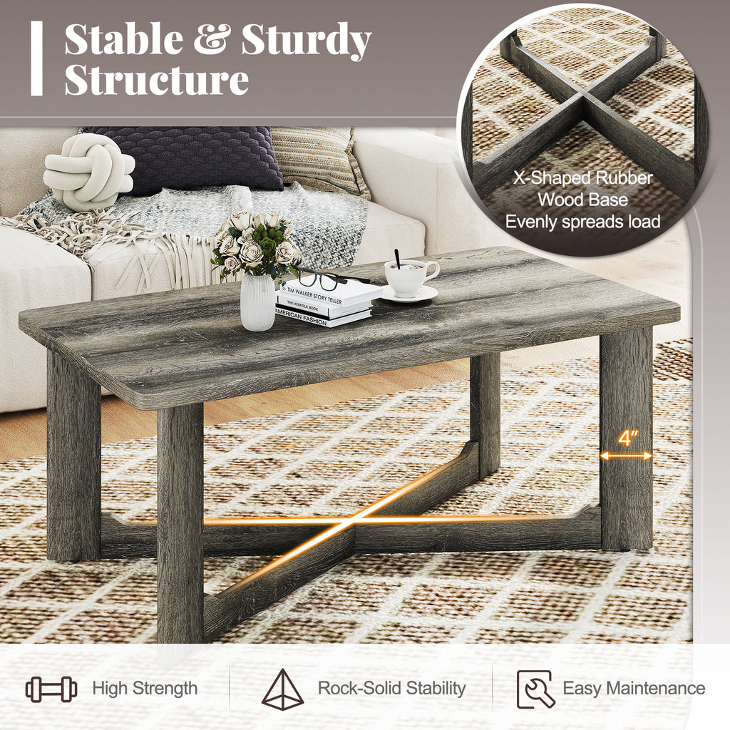 Rectangle Coffee Table with Rubber Wood Base - Gray
