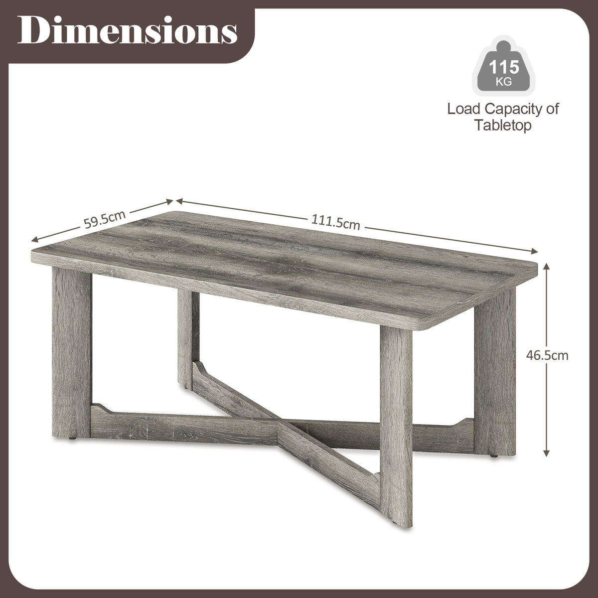 Rectangle Coffee Table with X-Shaped Base - Gray