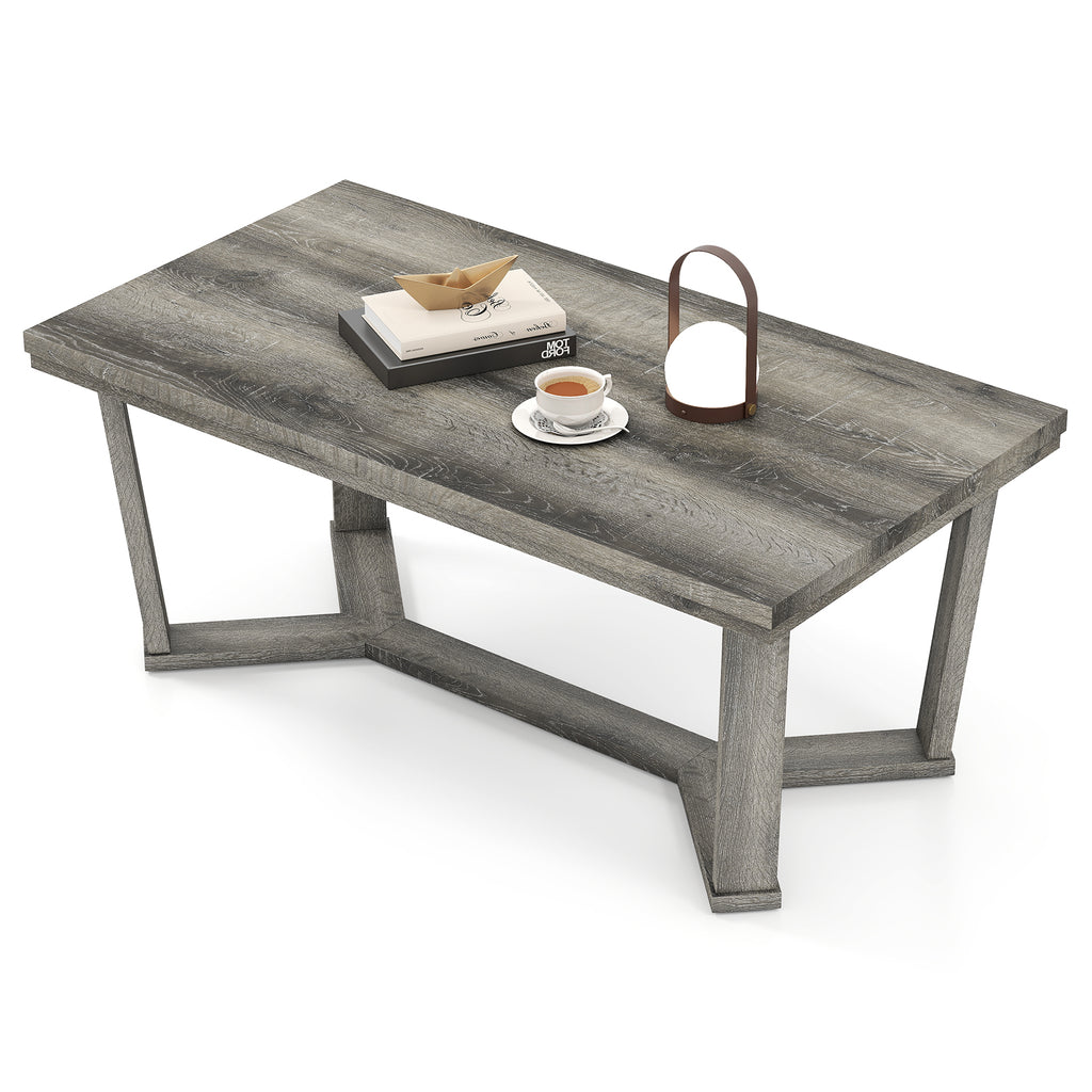 Rectangle Coffee Table with Rubber Wood Base - Gray