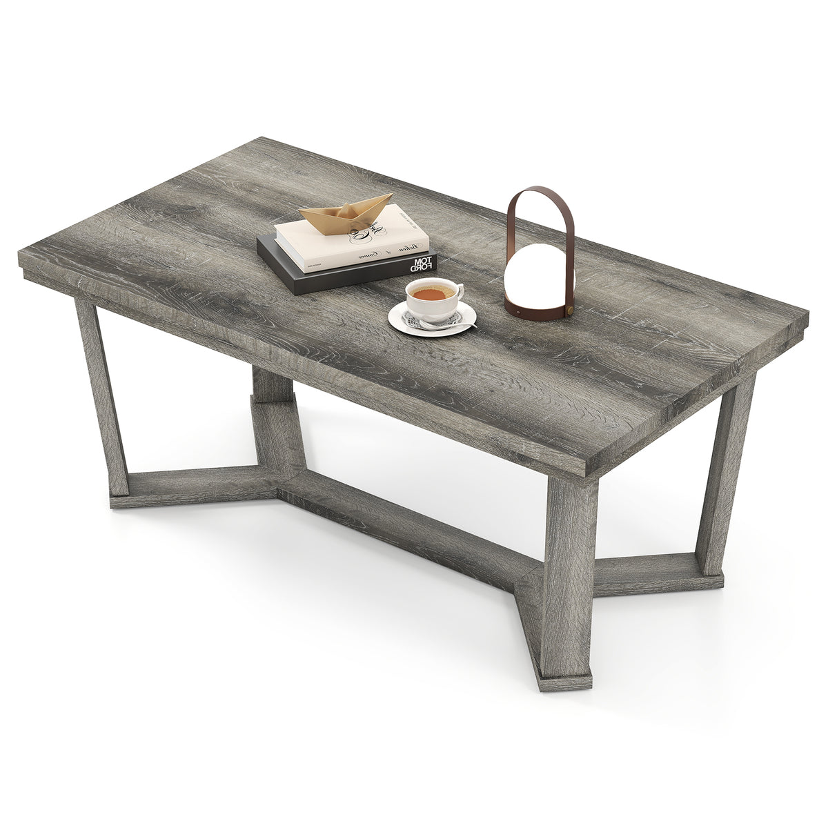 Rectangle Coffee Table with Rubber Wood Base - Gray