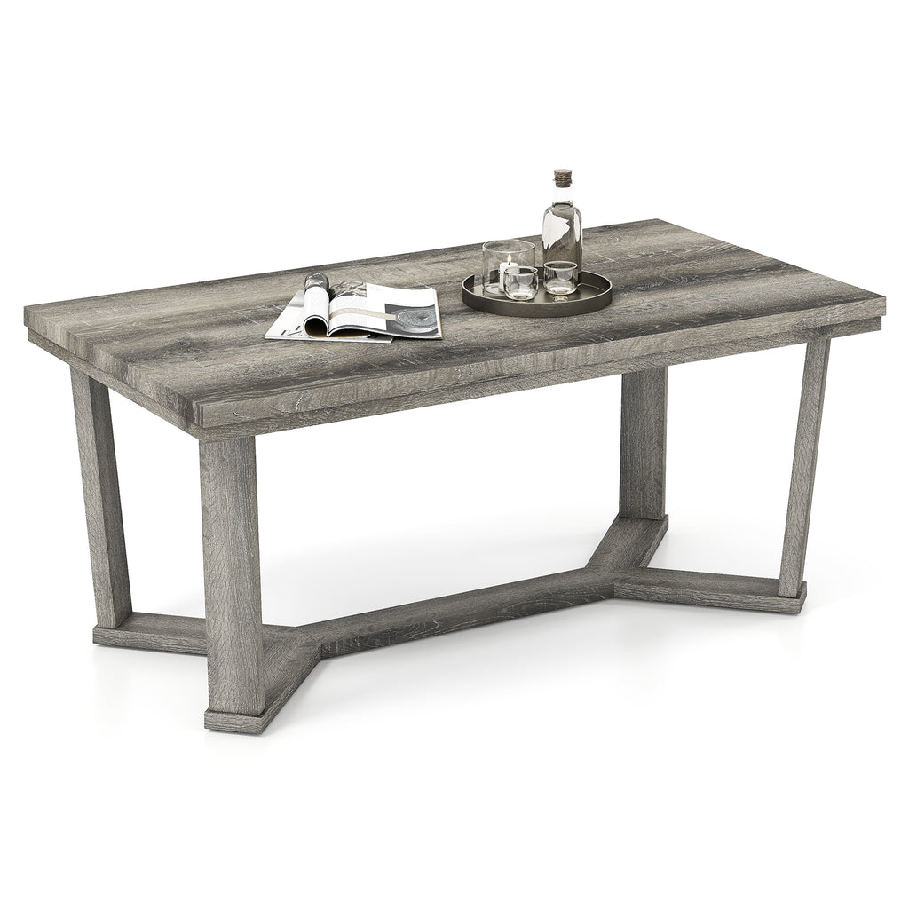 Rectangle Coffee Table with Rubber Wood Base - Gray
