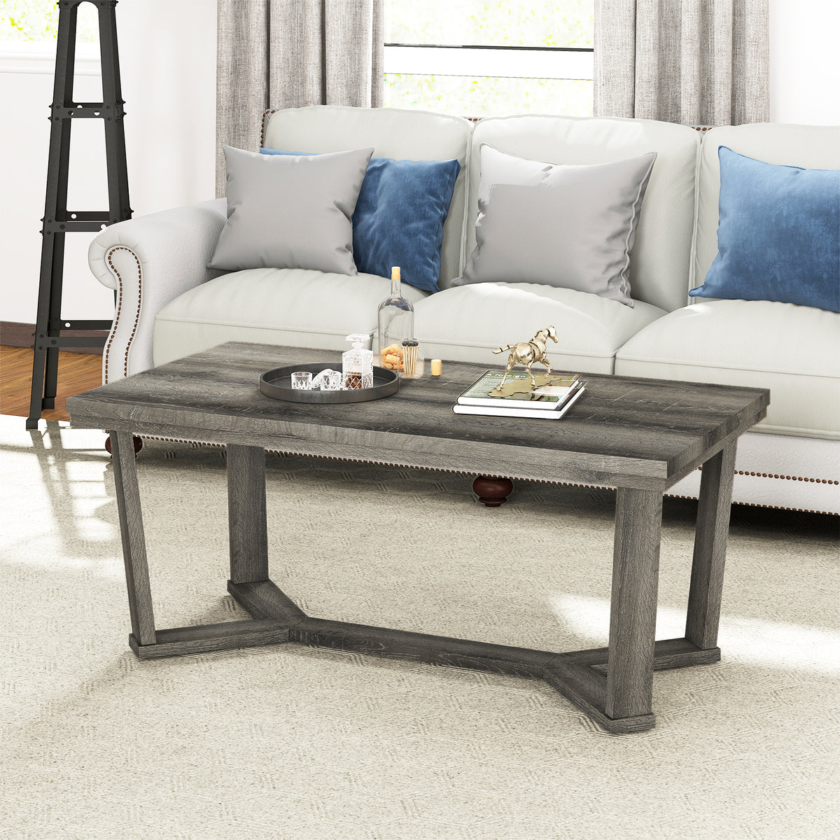 Rectangle Coffee Table with Rubber Wood Base - Gray