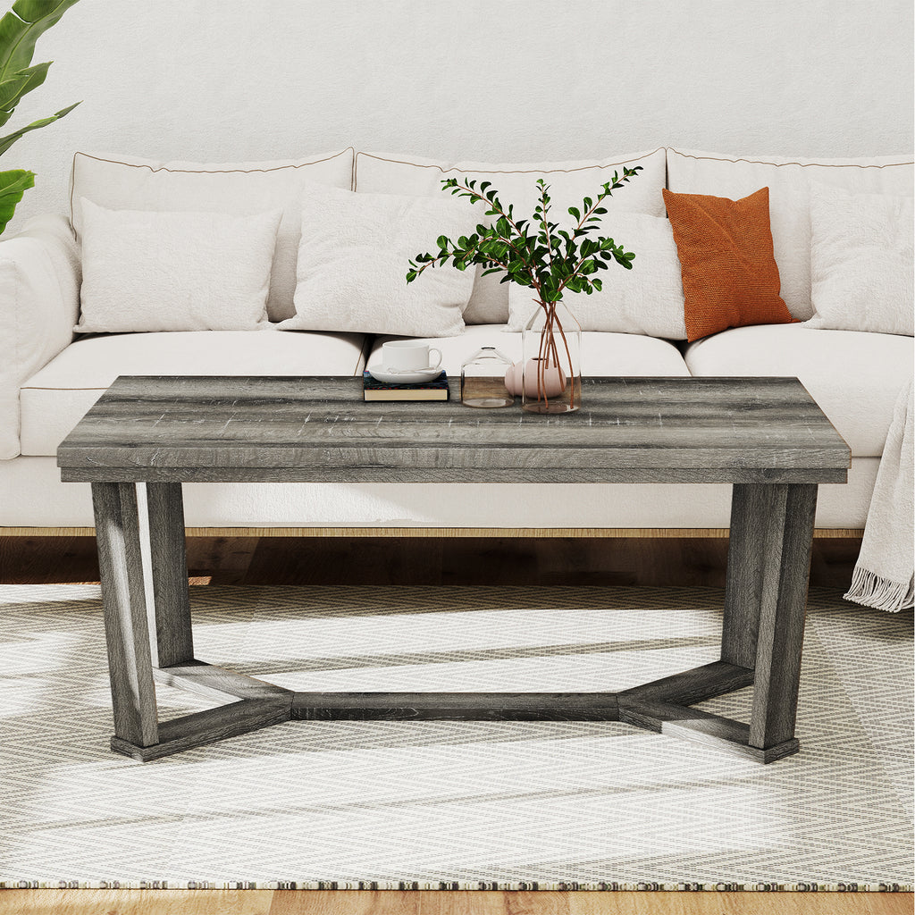 Rectangle Coffee Table with Rubber Wood Base - Gray