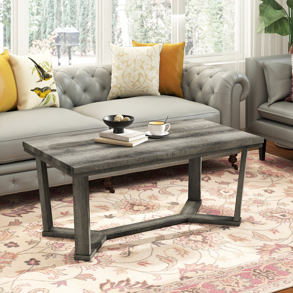 Rectangle Coffee Table with Rubber Wood Base - Gray