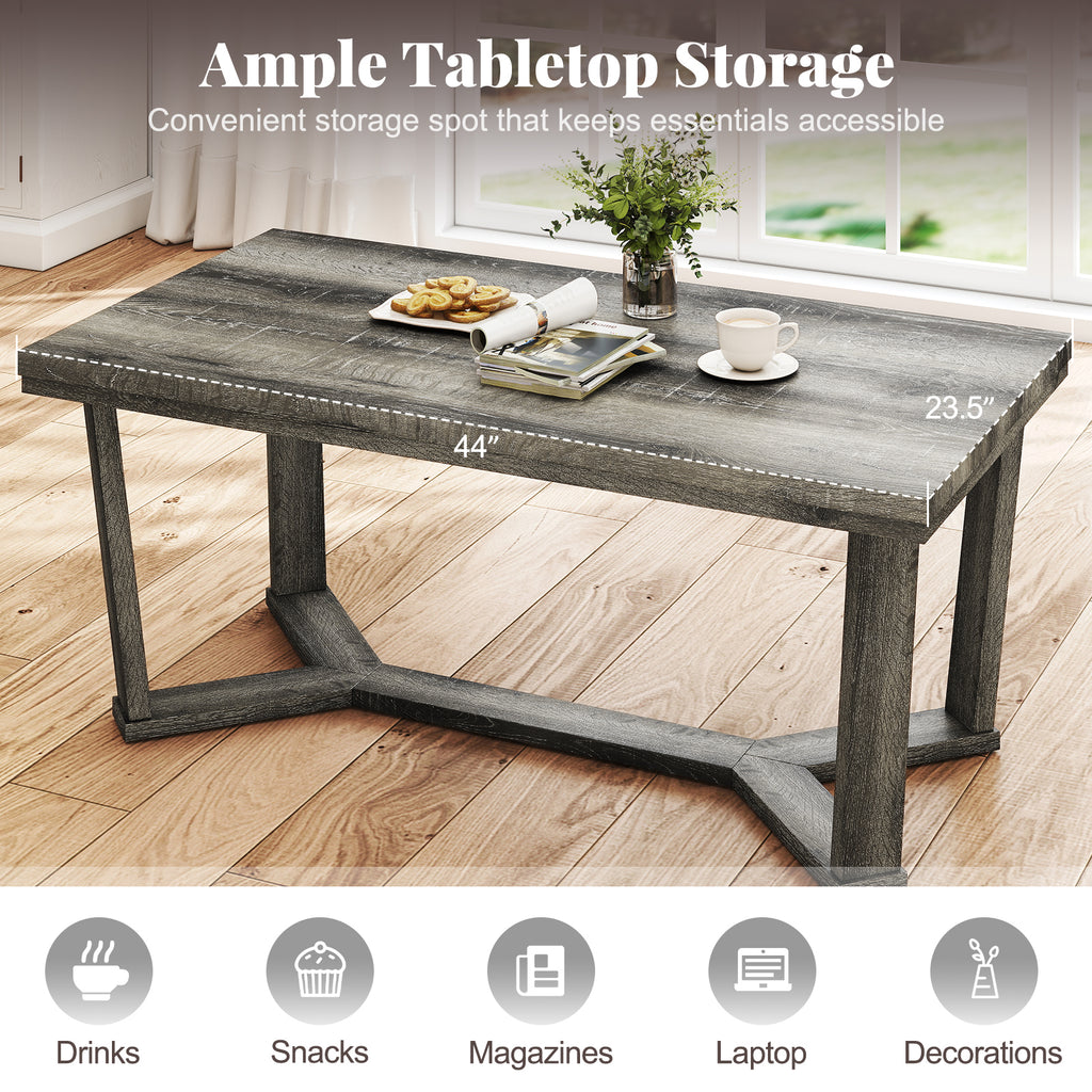 Rectangle Coffee Table with Rubber Wood Base - Gray