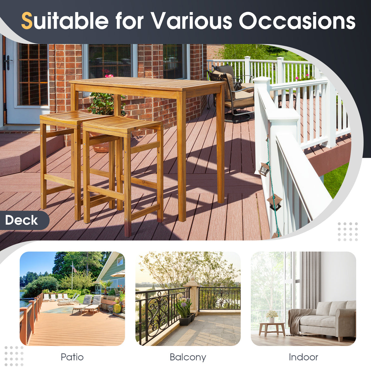 45" x 24" Rectangular Bar Height Table – Acacia Wood Outdoor