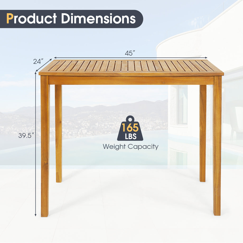 45" x 24" Rectangular Bar Height Table – Acacia Wood Outdoor