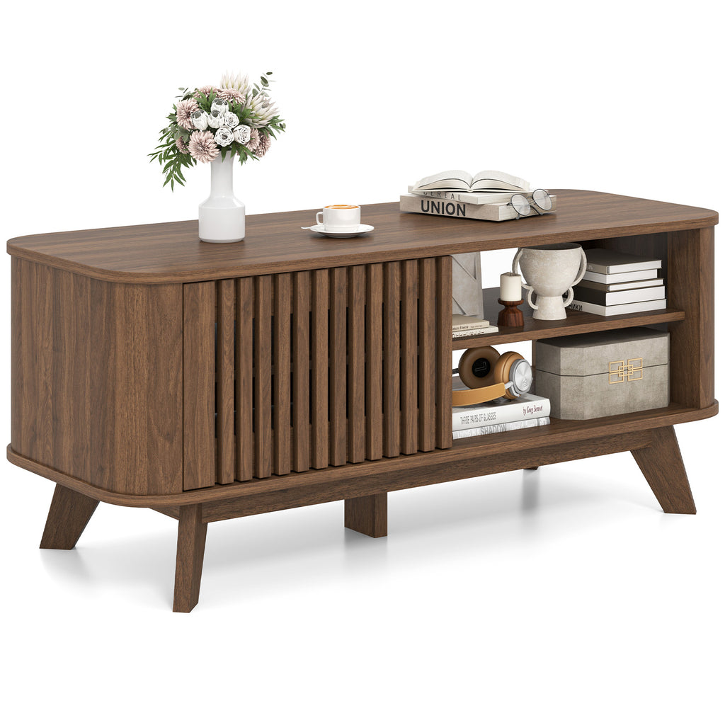 Walnut Coffee Table with Storage and Adjustable Shelves