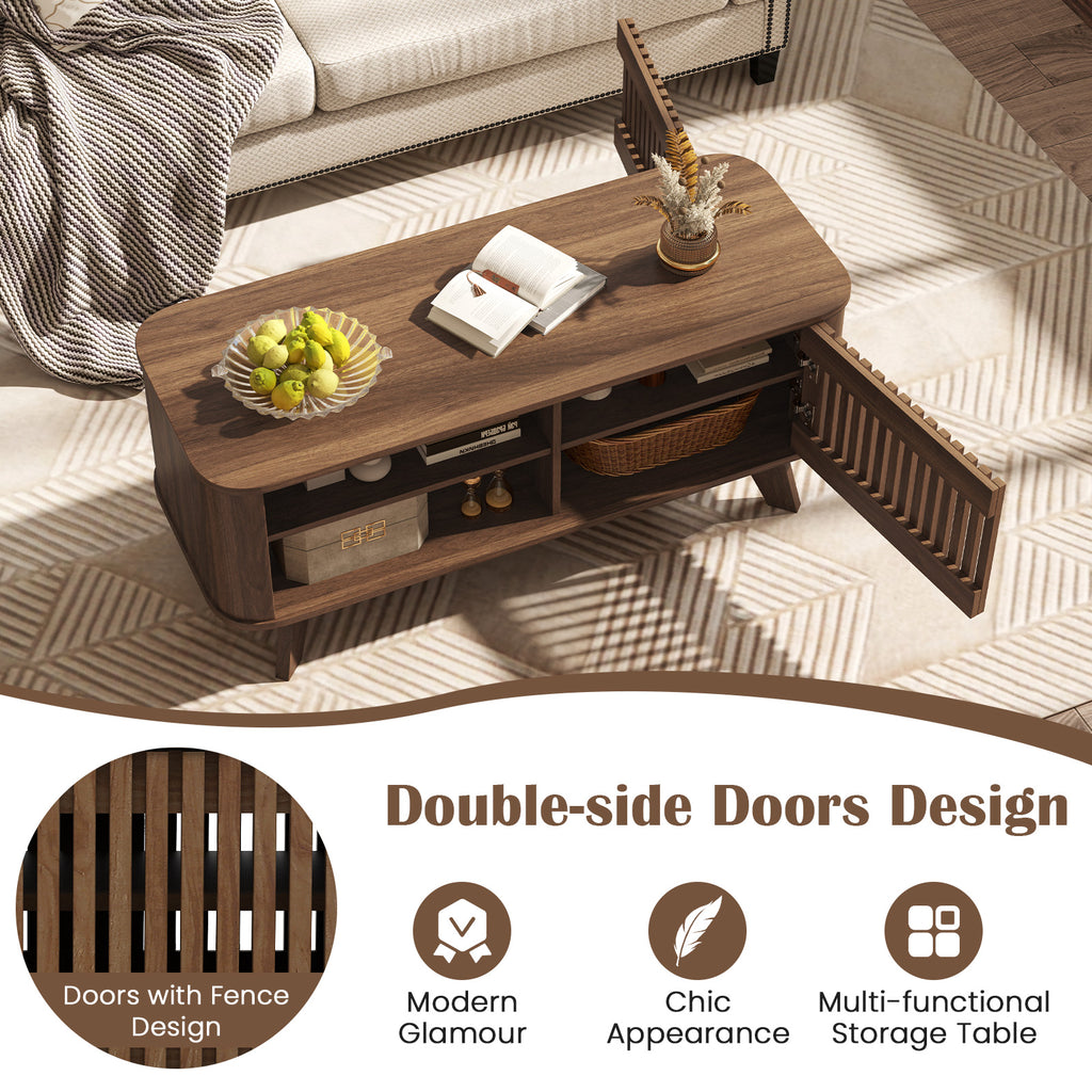 Walnut Coffee Table with Storage and Adjustable Shelves
