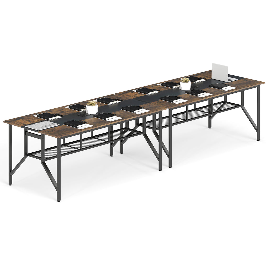 Rectangular Meeting Table 6ft with Mesh Storage Shelf - Rustic Brown