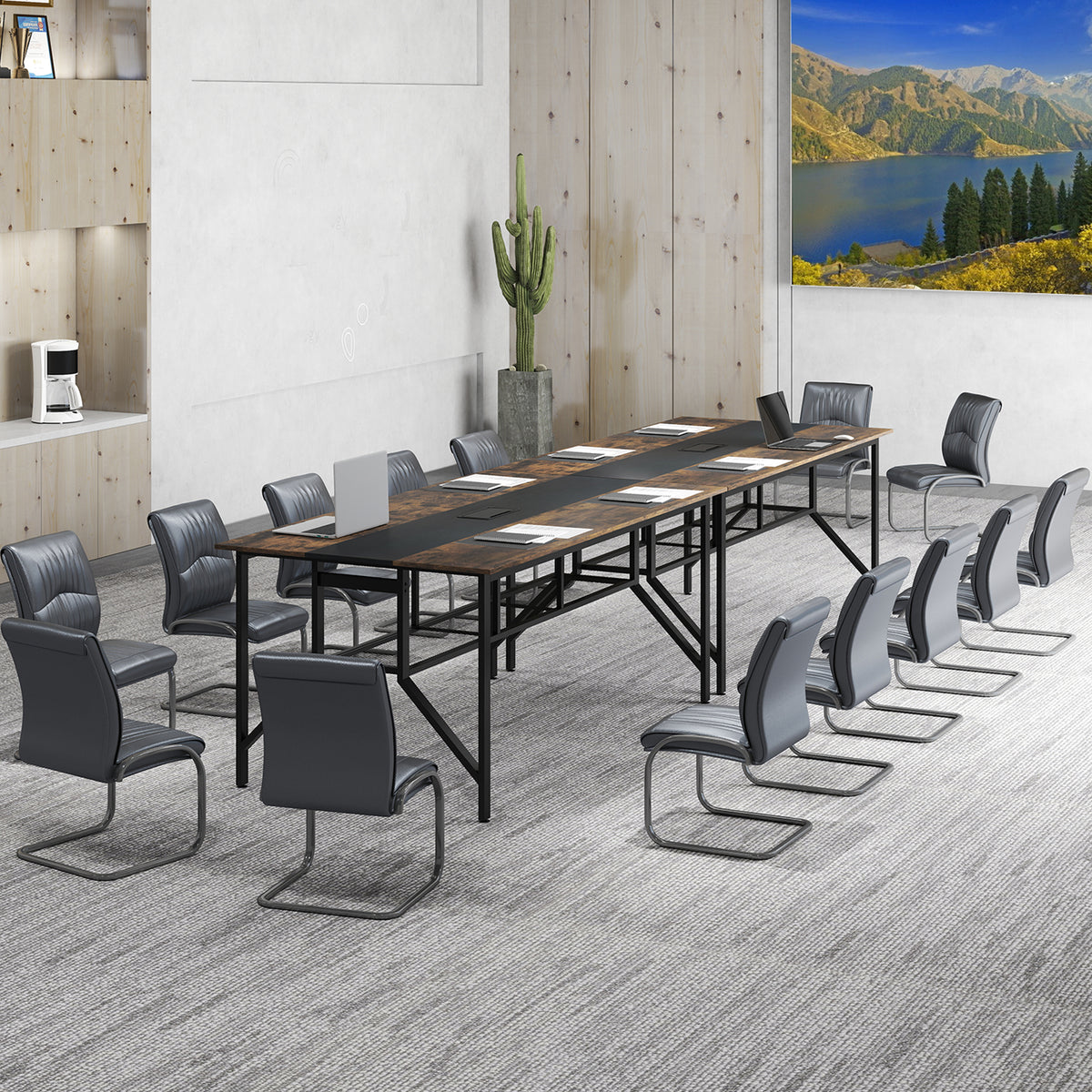 Rectangular Meeting Table 6ft with Mesh Storage Shelf - Rustic Brown