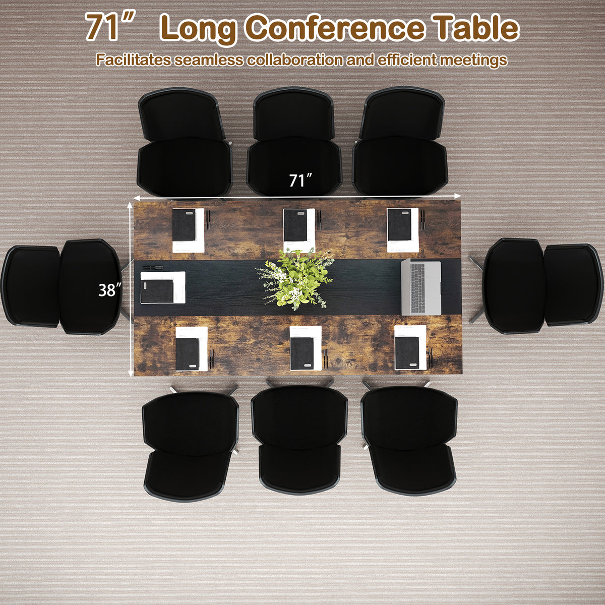 Rectangular Meeting Table 6ft with Mesh Storage Shelf - Rustic Brown