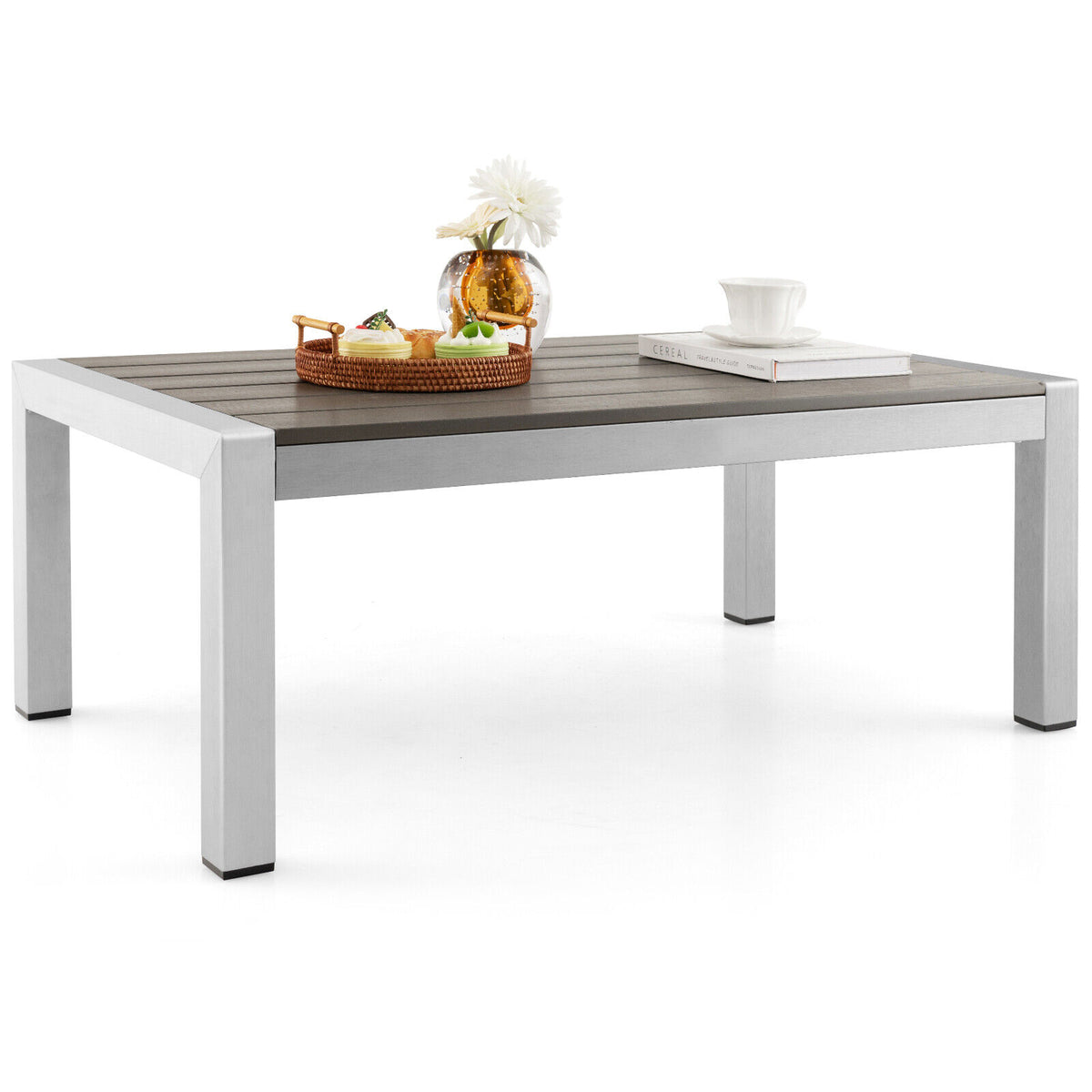 Outdoor Rectangle Coffee Table with Tempered Glass Tabletop for
