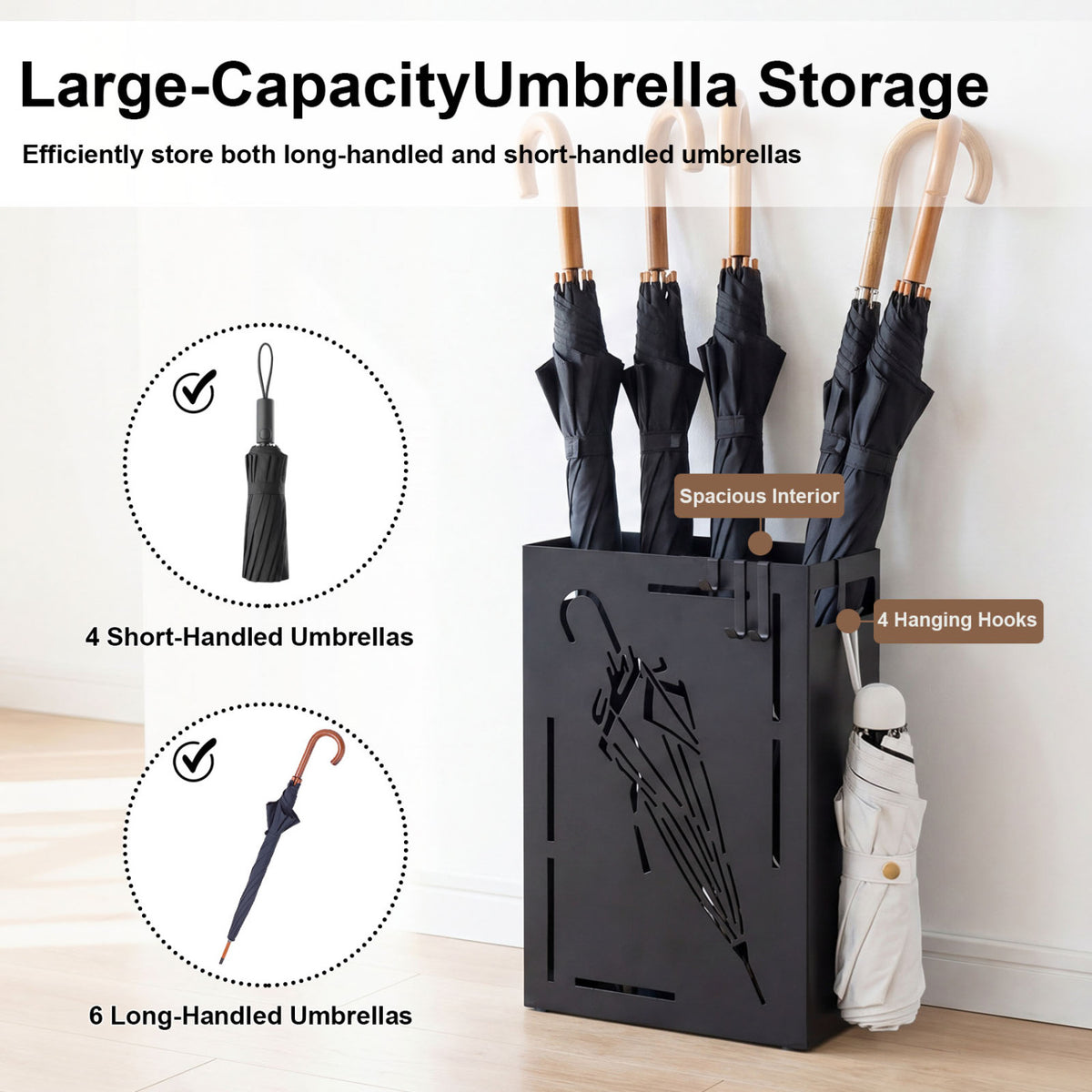 Umbrella Rack with Drip Tray - Black