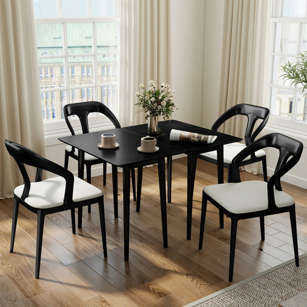 34 Inch Rectangular Dining Table - Black, Solid Wood Kitchen Table