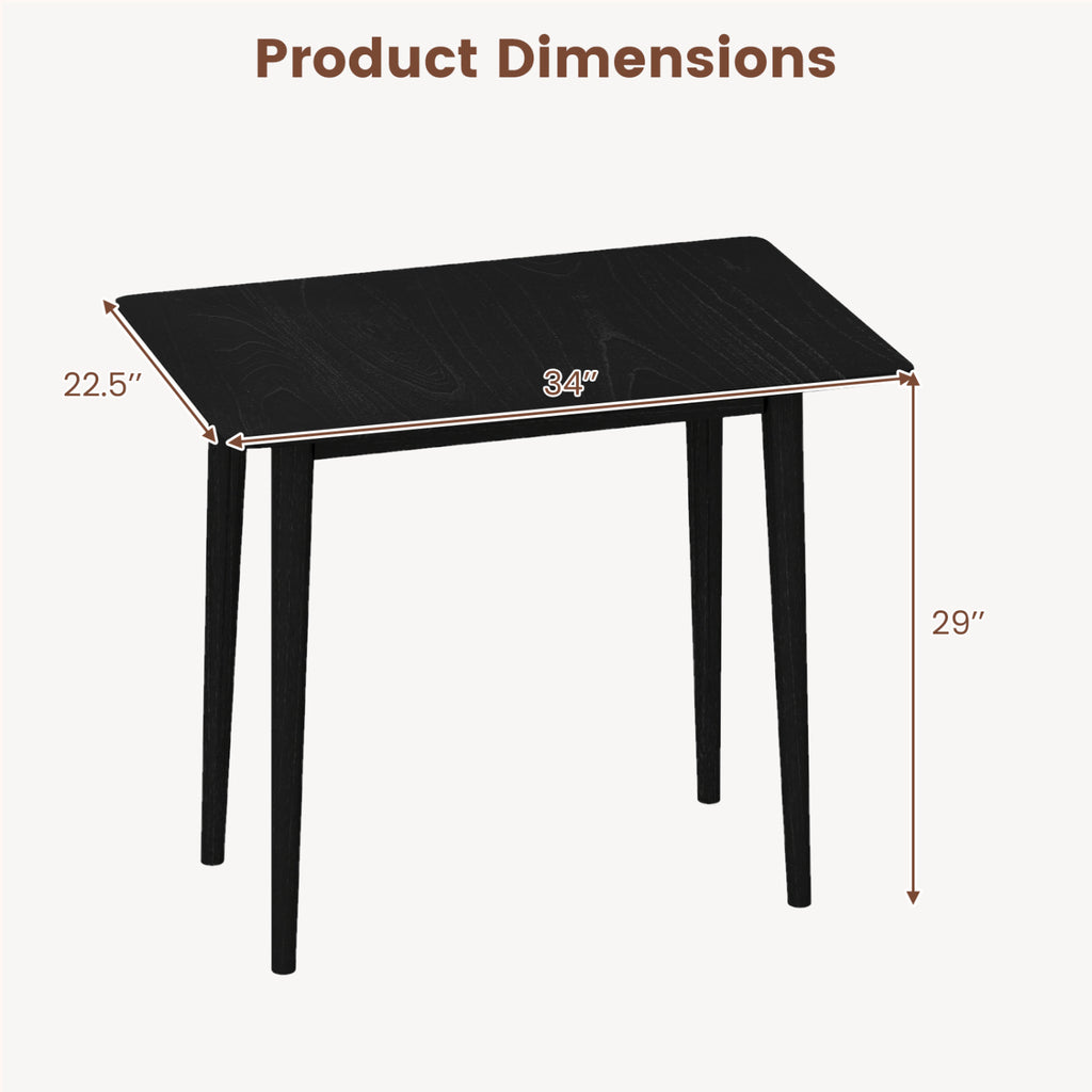 34 Inch Rectangular Dining Table - Black, Solid Wood Kitchen Table