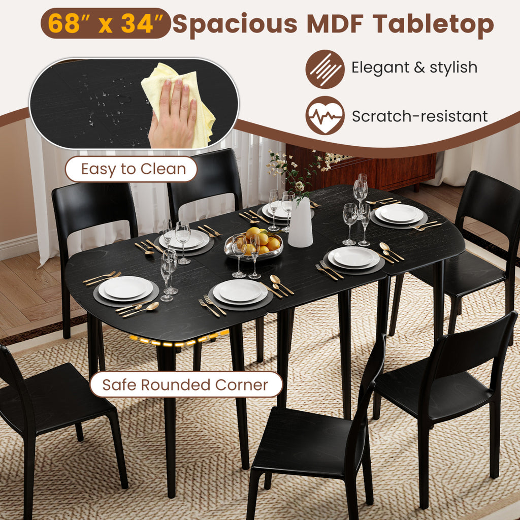 34 Inch Rectangular Dining Table - Black, Solid Wood Kitchen Table
