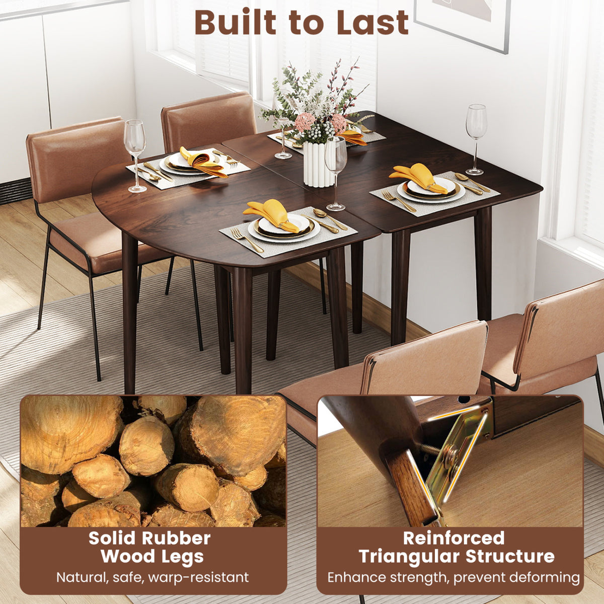 Rectangular Dining Table for 2-4, 34 Inch Walnut Farmhouse