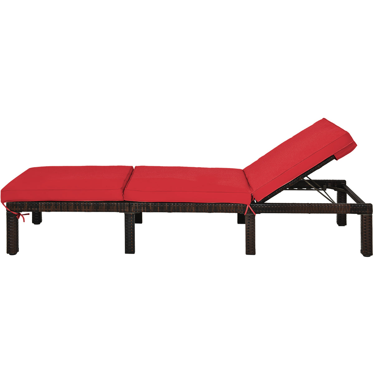 PE Rattan Chaise Lounger with Adjustable Backrest - Red