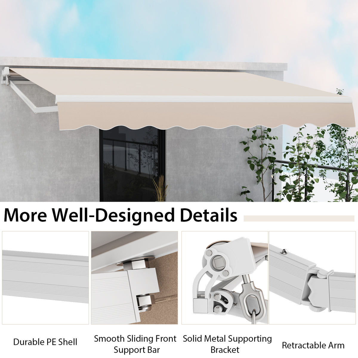 13 × 8 Feet Retractable Patio Awning - Beige