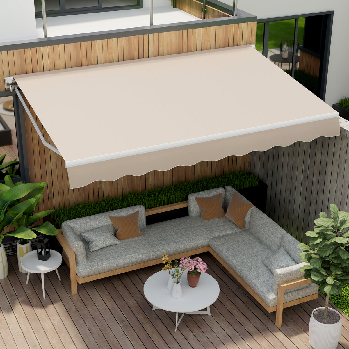 13 × 8 Feet Retractable Patio Awning - Beige