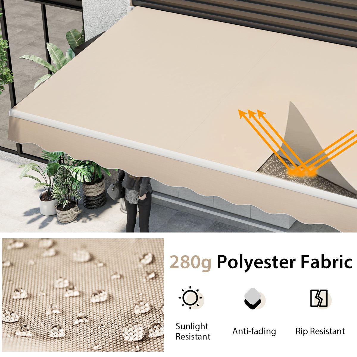 13 × 8 Feet Retractable Patio Awning - Beige