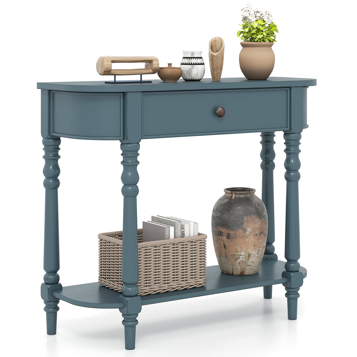 Wooden Console Table 36"L 2-Tier Narrow Entryway Foyer Table - Blue