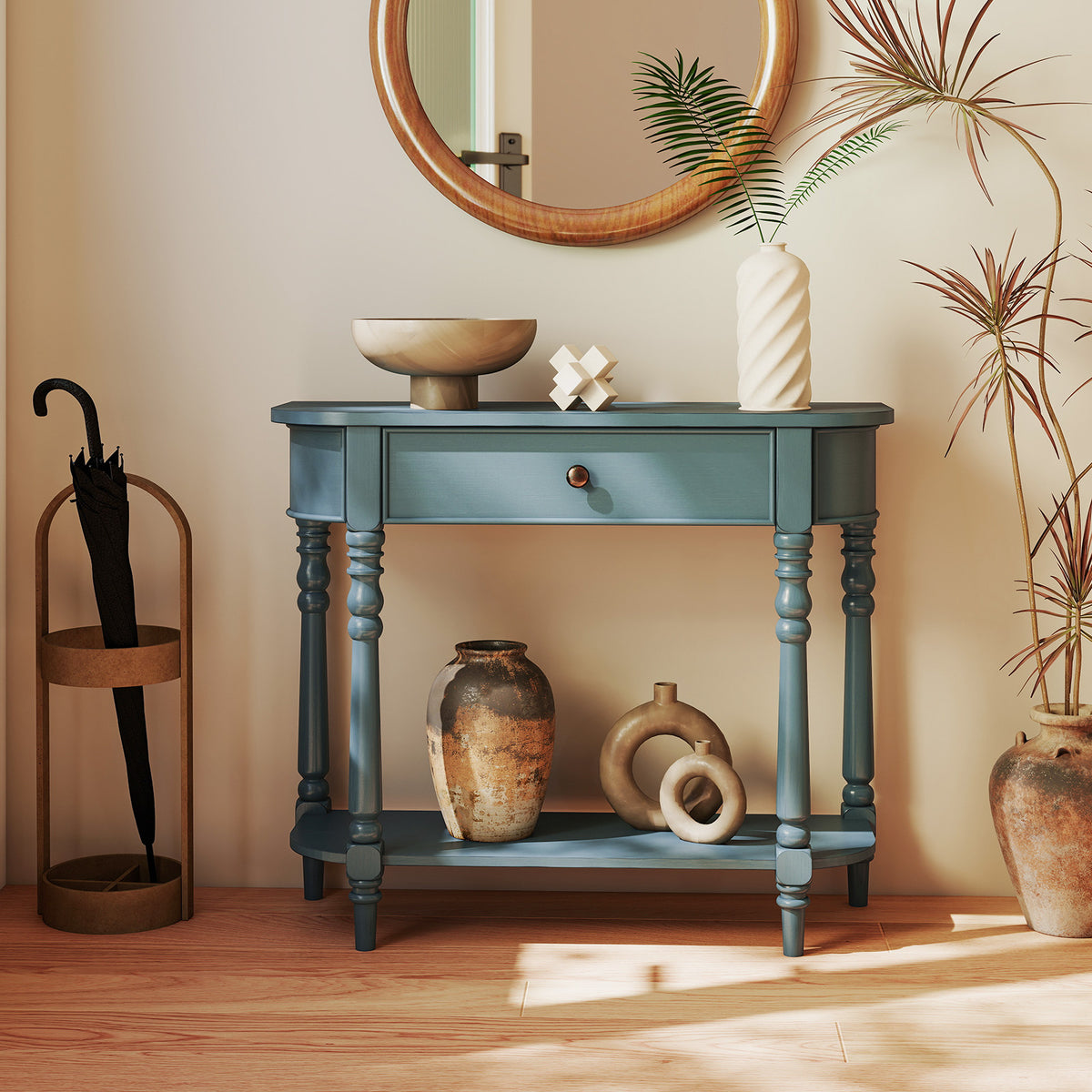 Wooden Console Table 36"L 2-Tier Narrow Entryway Foyer Table - Blue