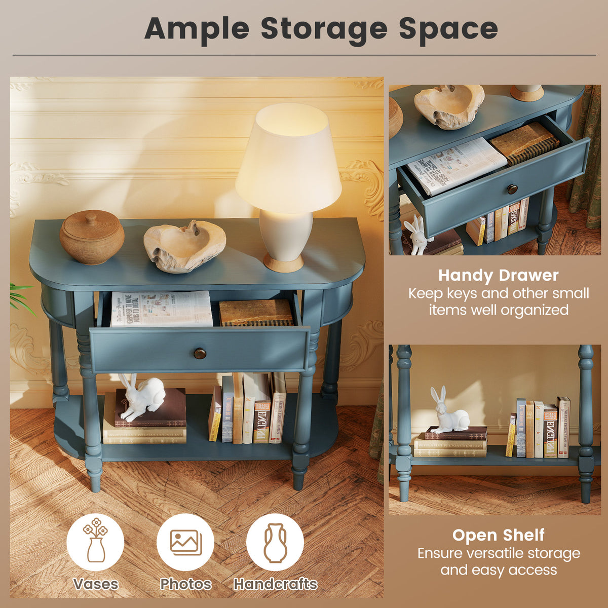 Wooden Console Table 36"L 2-Tier Narrow Entryway Foyer Table - Blue