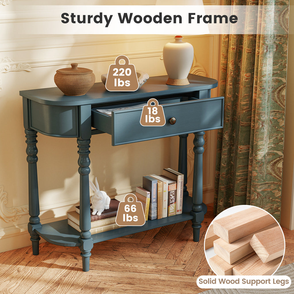 Wooden Console Table 36"L 2-Tier Narrow Entryway Foyer Table - Blue