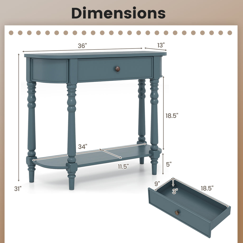 Wooden Console Table 36"L 2-Tier Narrow Entryway Foyer Table - Blue