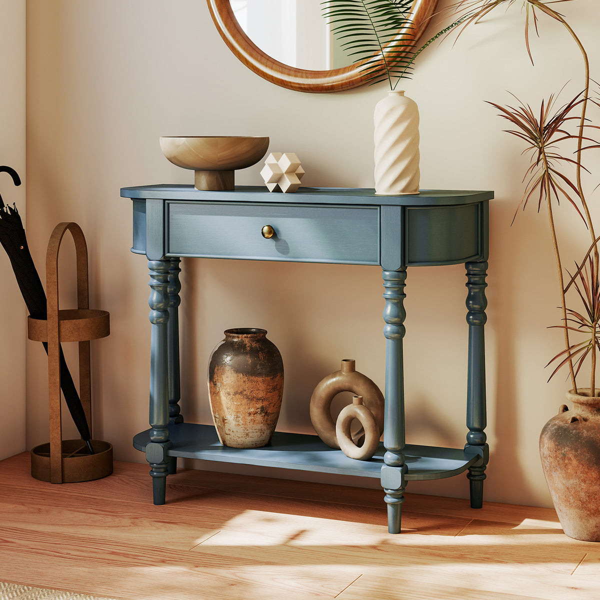 Wooden Console Table 36"L 2-Tier Narrow Entryway Foyer Table - Blue