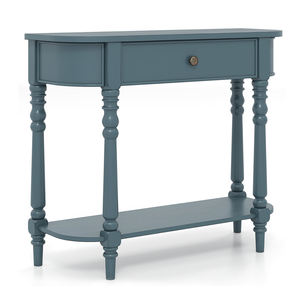 Wooden Console Table 36"L 2-Tier Narrow Entryway Foyer Table - Blue