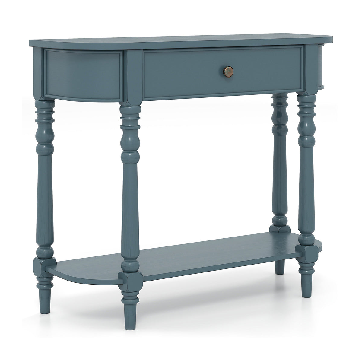 Retro Curved Console Table with Drawers and Solid Wood Legs