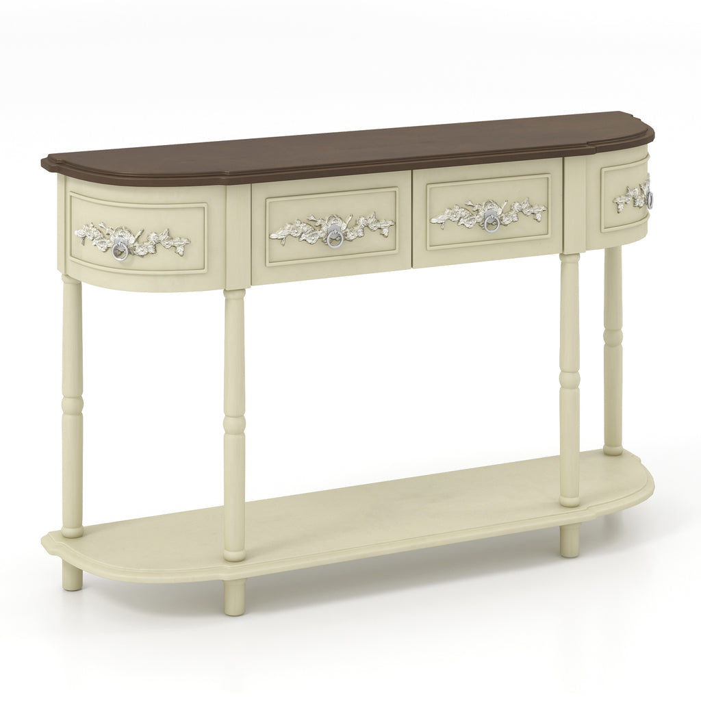 Retro Curved Console Table with Drawers, Beige