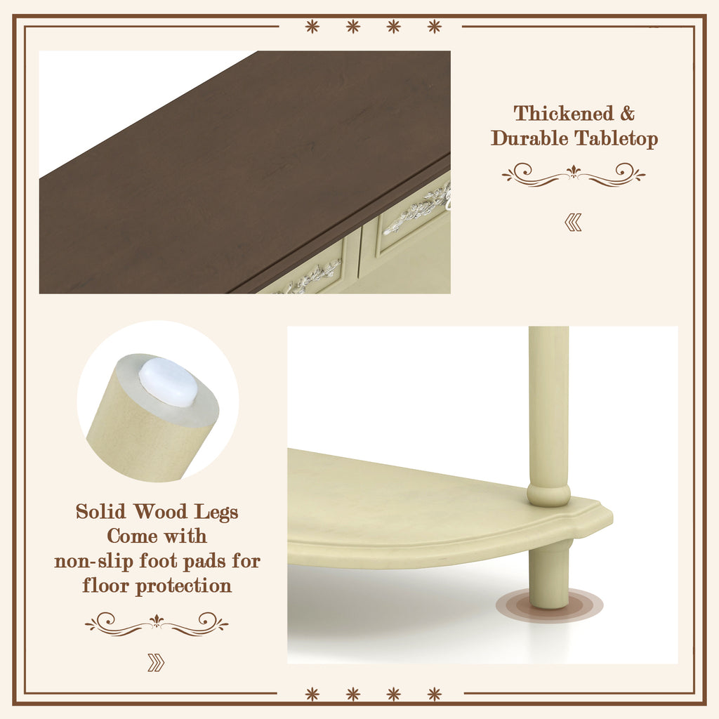 Retro Curved Console Table with Drawers, Beige