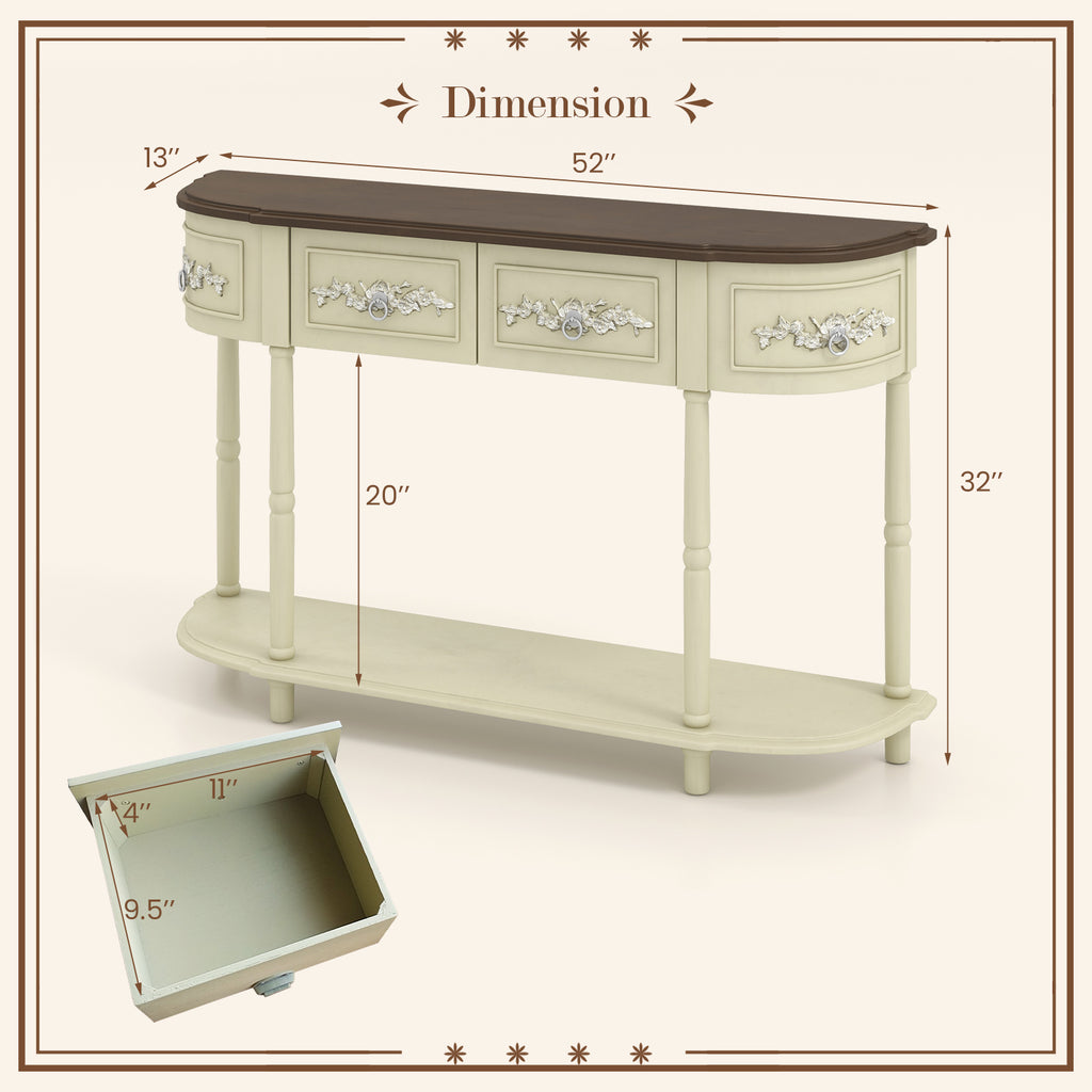 Retro Curved Console Table with Drawers, Beige