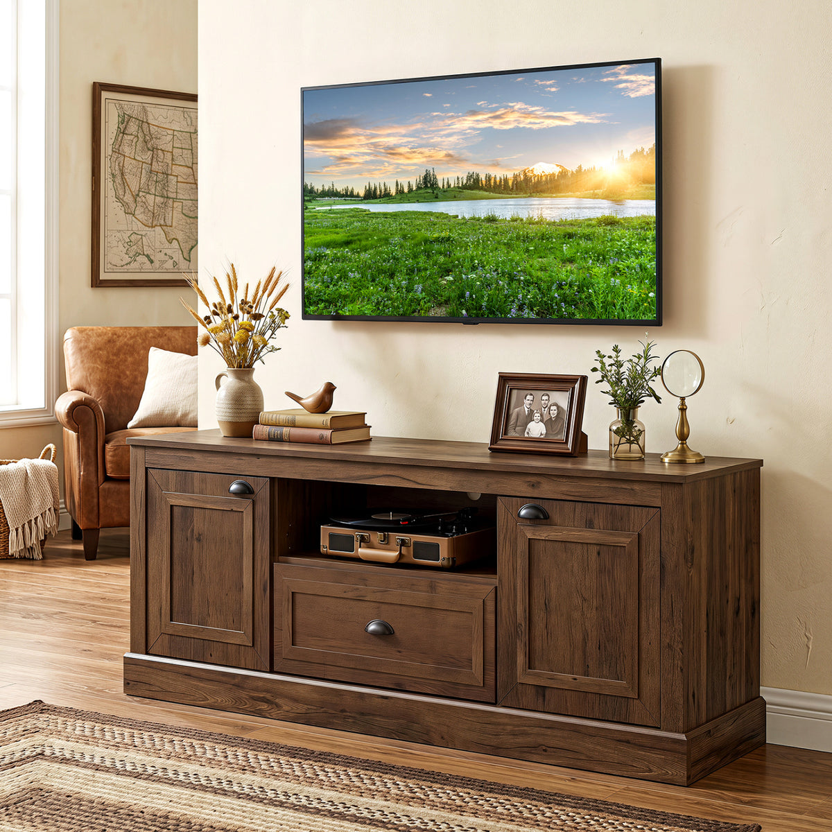 Retro Farmhouse TV Stand for 70" TVs, Brown