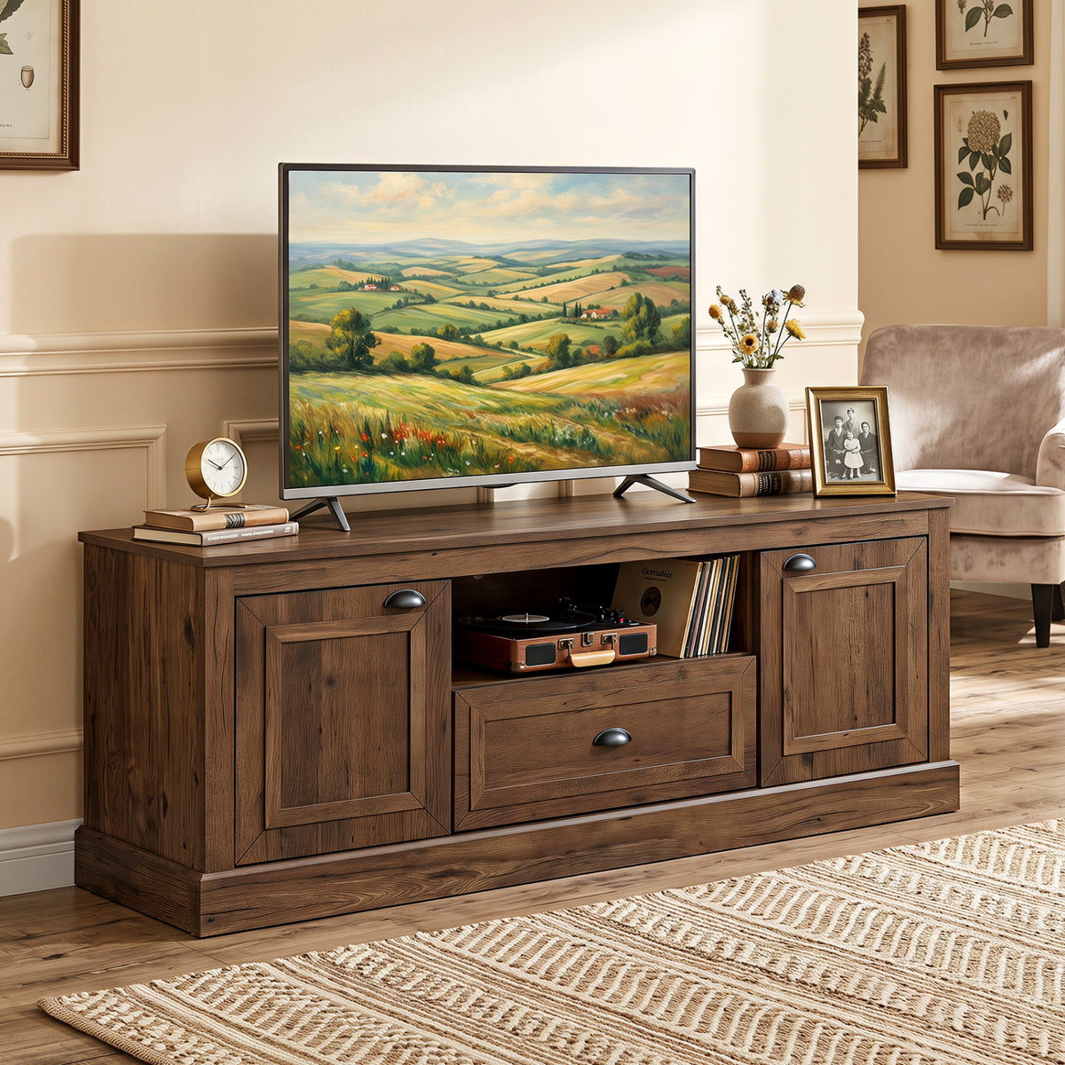 Retro Farmhouse TV Stand for 70" TVs, Brown