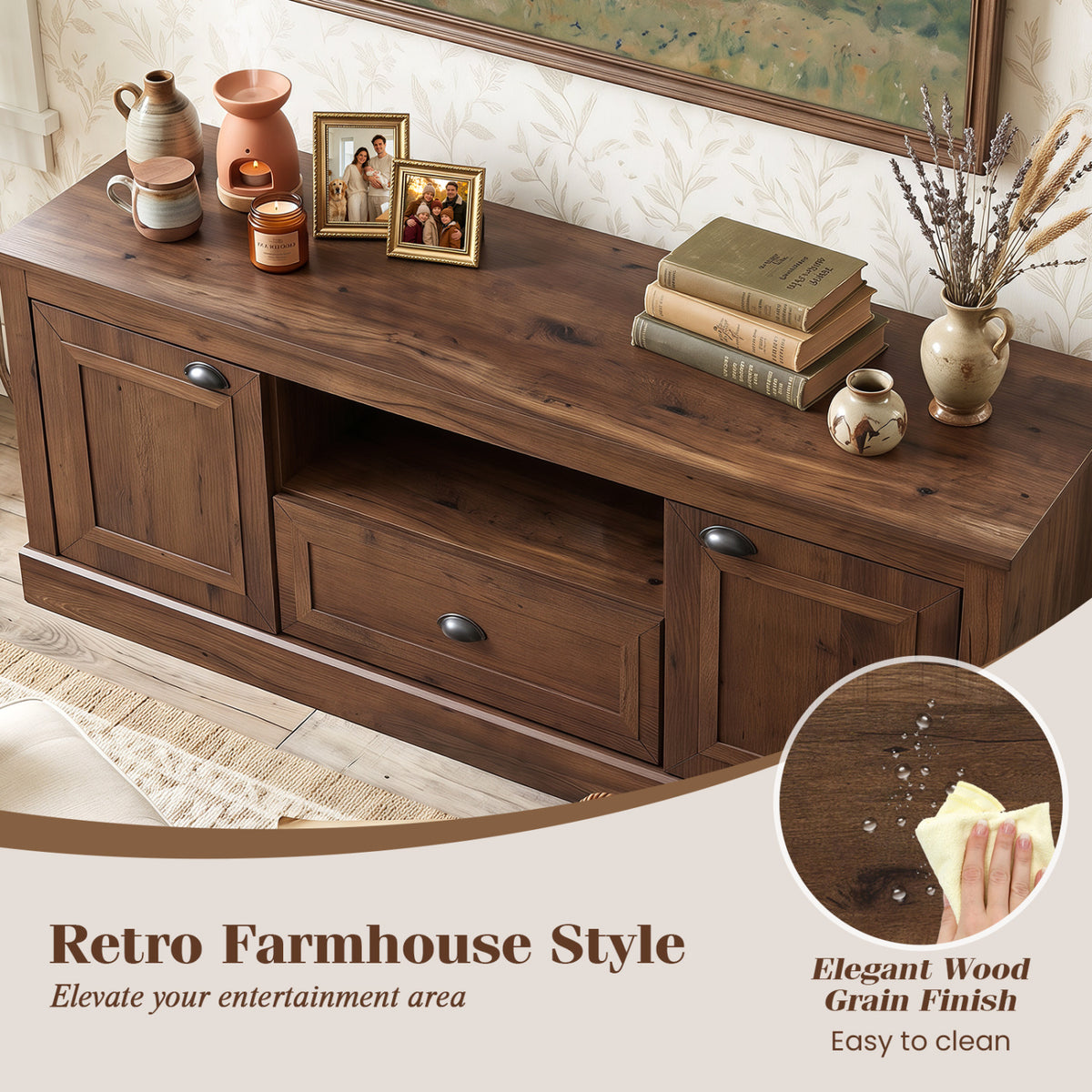 Retro Farmhouse TV Stand for 70" TVs, Brown