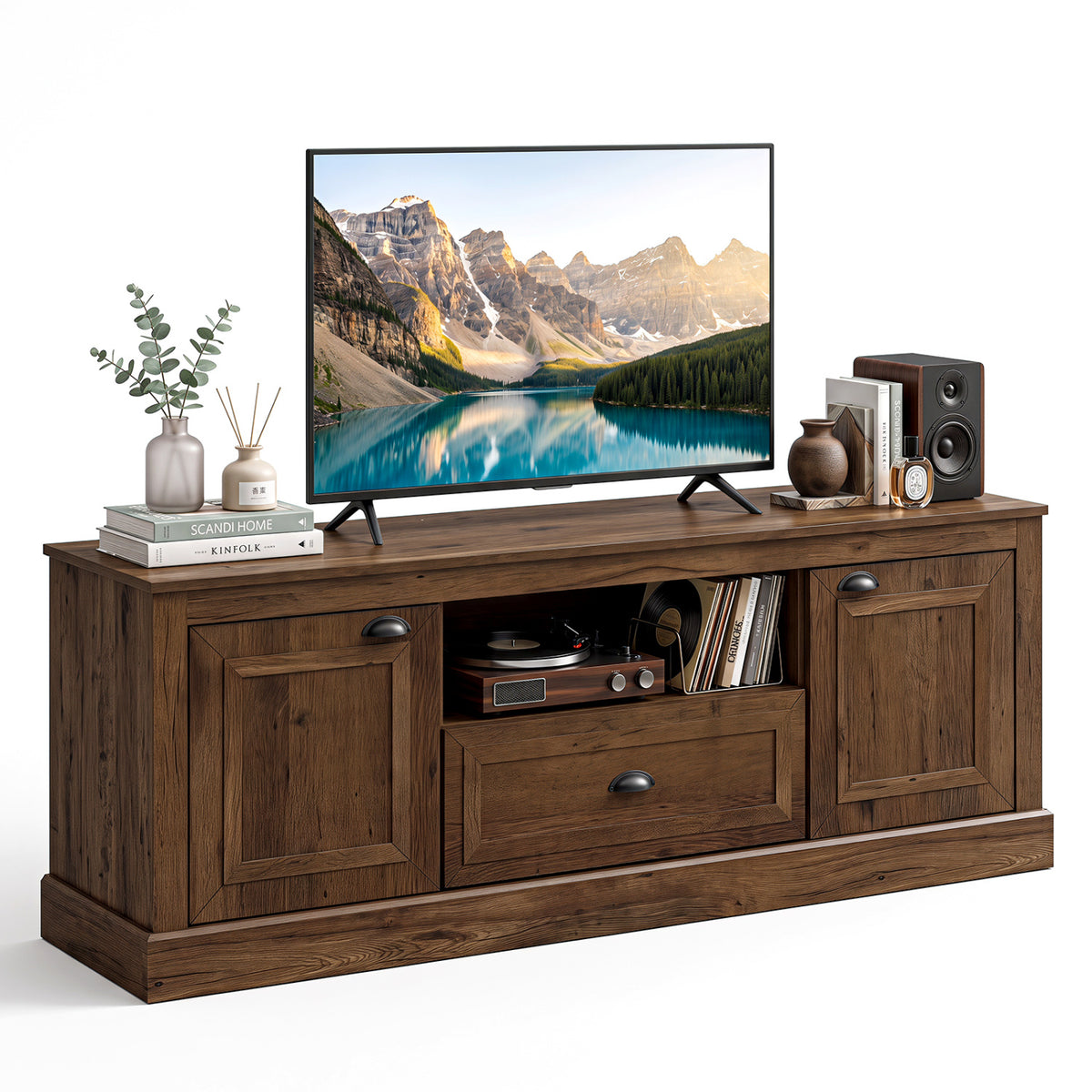 Farmhouse Nightstand with 2 Drawers - Brown