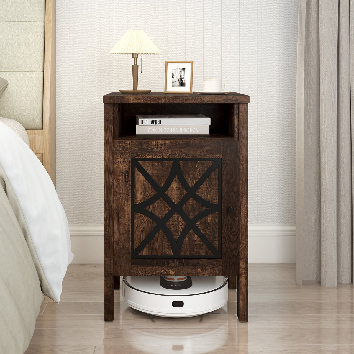Robot Vacuum Storage Cabinet with Door & Open Shelf - Dark Gray